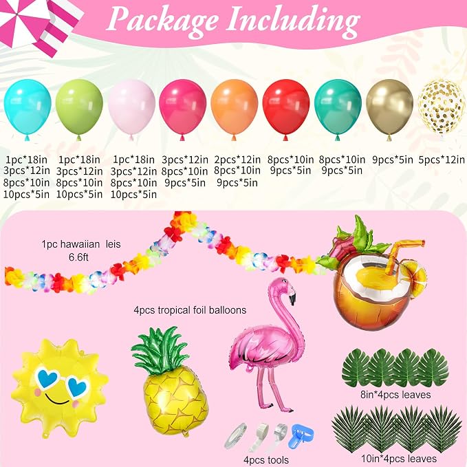 170Pcs Flamingo Tropical Luau Summer Balloon Arch Garland Kit | Hot Pink Olive - Image 3
