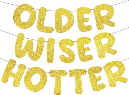 Fulmoon Set of 3 Pre Strung Older Wiser Hotter Glitter Banner Funny Birthday by Fulmoon