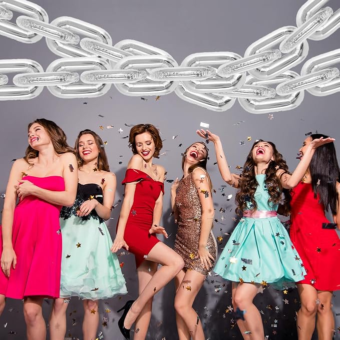 24 Pcs Silver Chain Balloons, Giant Chain Balloons Garland, 16 inch Foil Chain - Image 6