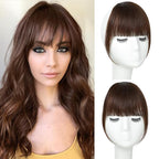 Clip in Bangs 100% Real Human Hair, French Bangs Hair Clip, Fake Bang Fringe with Temples Hairpieces for Women Daily Wear (Medium Brown, French Bangs)