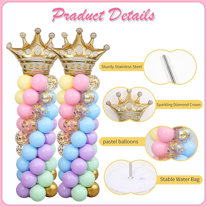 Pastel Princess Party Balloon Column Stand Arch Kit Set of 2 - Image 4