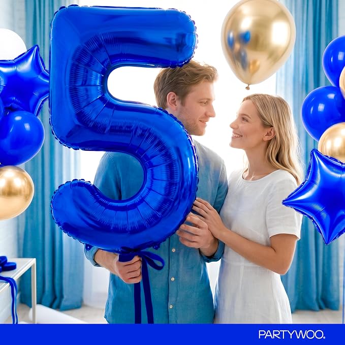 PartyWoo Number Balloons 40 Inch Blue Number 5 Kit - Image 9