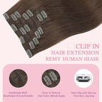 PINKPEARL Human Hair Clip in Hair Extensions 16inch #4 Chocolate Brown Clip in Hair Extensions Real Human Hair 7pcs 120g Natural Human Hair Clip ins for Women(#4-16)