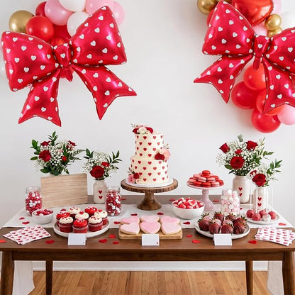 38 Inches Bow Balloon with White Heart Print - Image 6