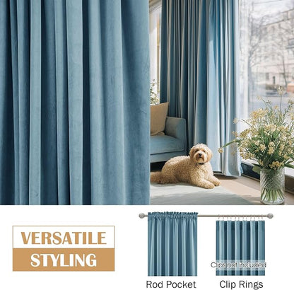 Beauoop Lake Blue Velvet Curtains - Image 2