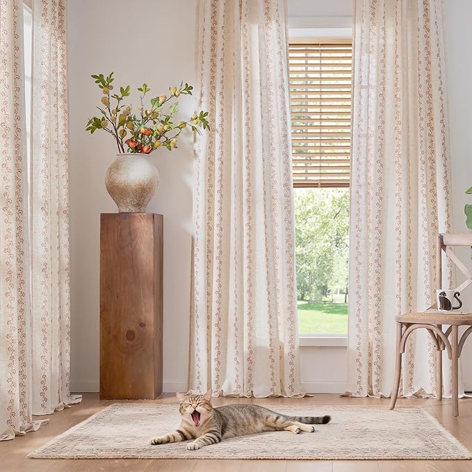 Cathy Linen Floral Curtains for Living Room Terracotta Curtains for Bedroom - Image 4