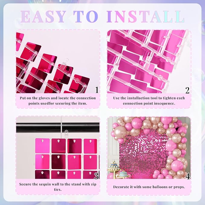 Shimmer Wall Backdrop Hot Pink Wall Panels 24Pcs Square Sequin Shimmer Wall - Image 5