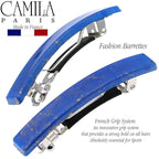 Camila Paris CP3042 French Hair Barrette Clip for Girls, Set of 2 Blue Rubberized Metal Clasp Strong Hold Grip Hair Clips for Women, No Slip Durable Styling Girls Hair Accessories, Made in France