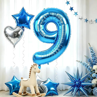 TONIFUL 9th Birthday Balloons Kit 40 Inch Blue Large Number 9 Foil Balloon | - Image 4