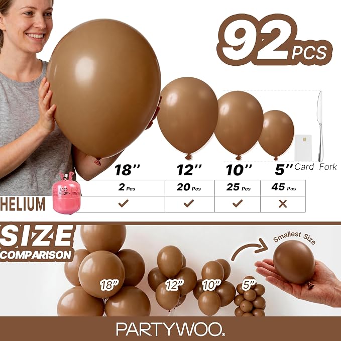 PartyWoo Brown Balloons 92pcs Different Sizes of 18 12 10 5 Inch Boho Neutral - Image 6