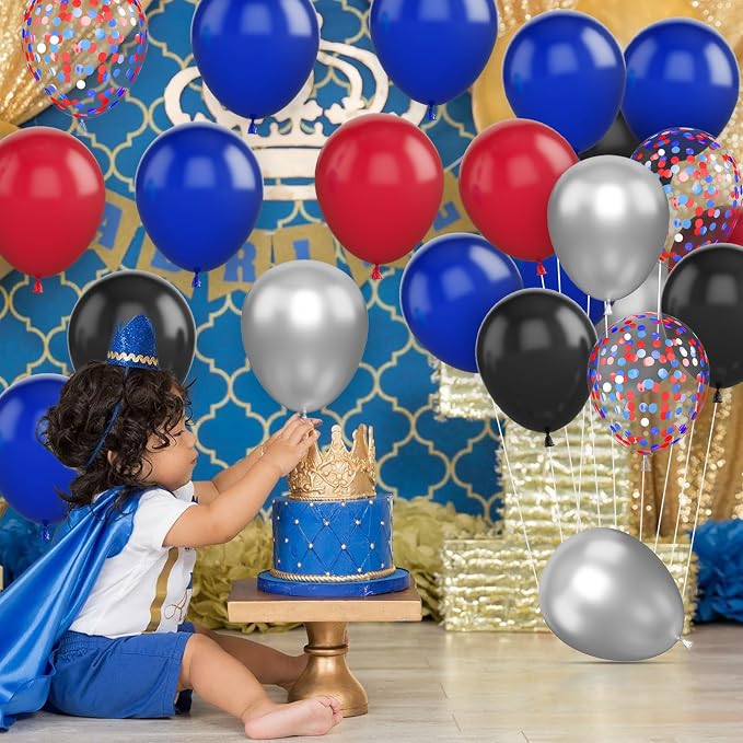 Red Blue Black Balloons, 12 Inch Red Black and Royal Blue Balloons, Metallic - Image 4
