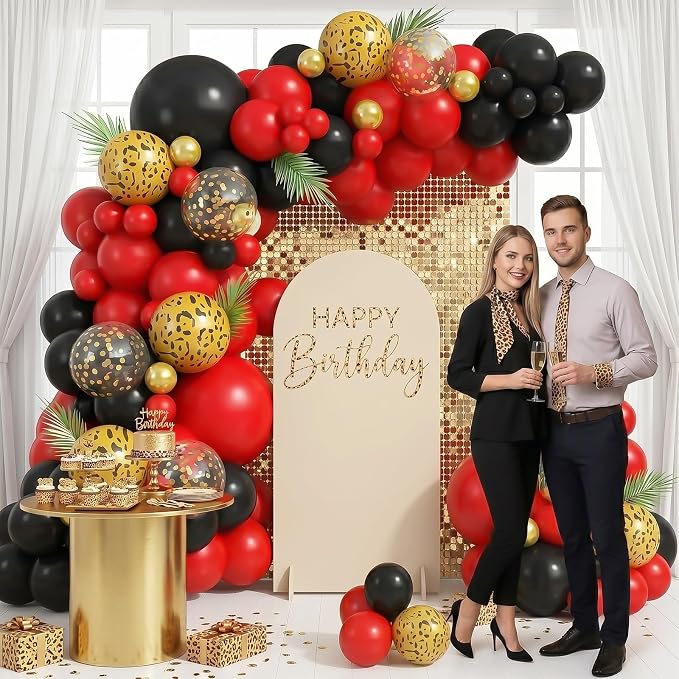 Red and Black Cheetah Print Balloons Arch Kit - Image 5