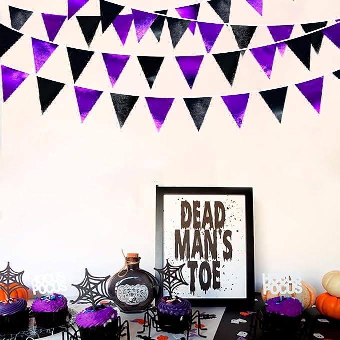 Purple and Black Party Decorations Metallic Fabric Triangle Pennant Banner Flag - Image 5