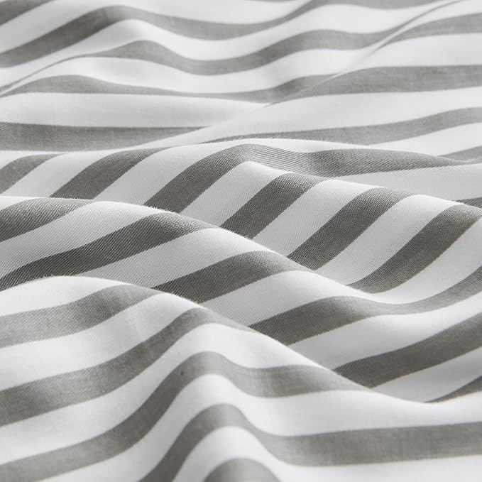 JELLYMONI 100% Natural Cotton Striped Pillowcases Set, 2 Pack White and Grey Stripes Pattern Printed Pillow Covers with Envelope Closure(Pillows are not Included)(King(20×36inches))