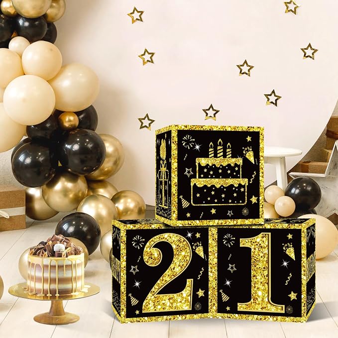 Eiurteao 3pcs Black Gold 21st Birthday Decorations Boxes - Image 6