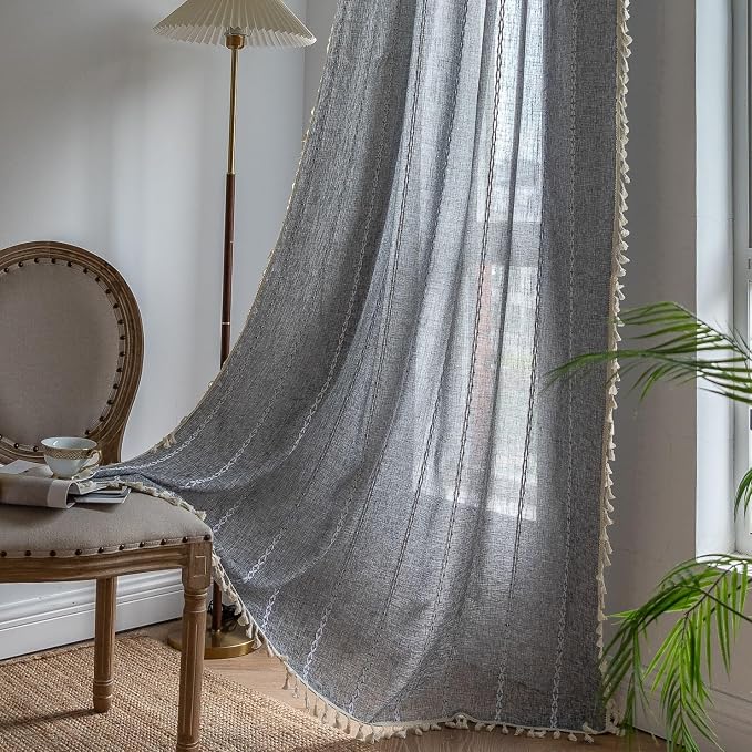 Sutuo Home Boho Curtain for Bedroom Living Room Kitchen, Semi Blackout Linen by SutuoHome