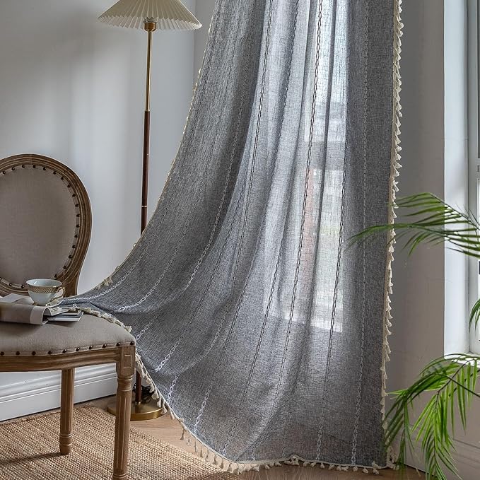 Sutuo Home Boho Curtains for Bedroom Living Room, Semi Blackout Linen Farmhouse by SutuoHome