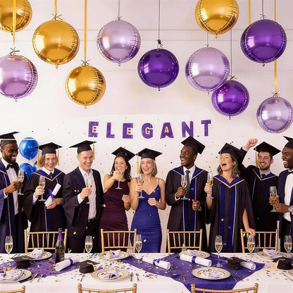 12Pcs Purple and Gold Round Balloons Foil, Large Gold Dark Light Purple - Image 5
