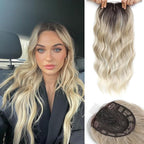 Hair Topper, 360° 3D Hair Toppers for Women with Thinning Crown, 20 Inch Long Wavy Curly Hair Pieces Clip in Bangs (Ombre Light Blonde with Dark Root, 20 inch, Side Bangs)