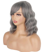 Short Gray Wavy Wigs For Black Women With Bangs - Synthetic Silver Grey Wavy Wigs For Daily Use
