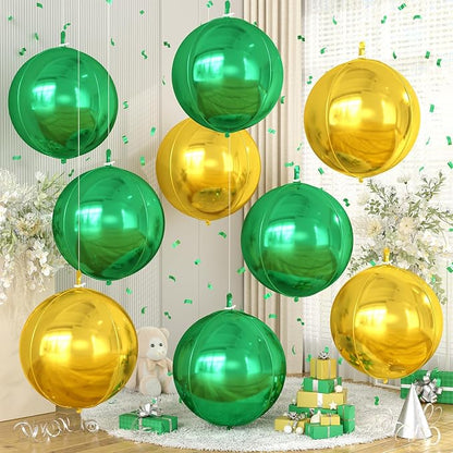 Green Gold Round Foil Balloons 9 pcs, Metallic Giant 4D Round Balloons 22 Inch by Cledeco