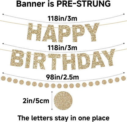 Alynta Happy Birthday Banner Pre-Strung Glitter Birthday Party Decorations | NO - Image 3
