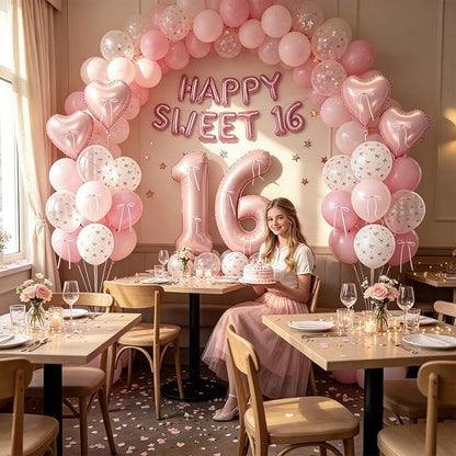 80Pcs Pink Happy Sweet 16th Birthday Decorations - Image 7