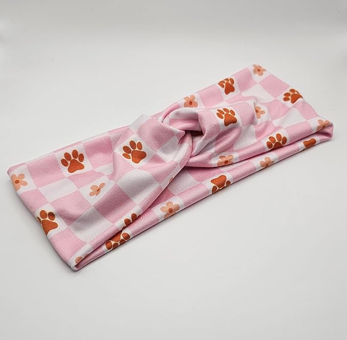Soft Stretchy Headband, 3-in-1 Versatile Twist Style, One-Piece (Hippie Checkered Paws, Child)