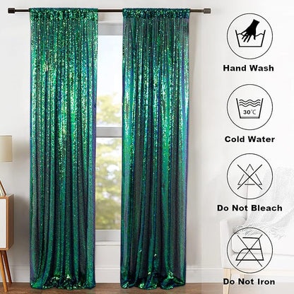 ShinyBeauty Sequin Curtains 2 Panels 2FTx8FT Iridescent Green Photo Booth - Image 7