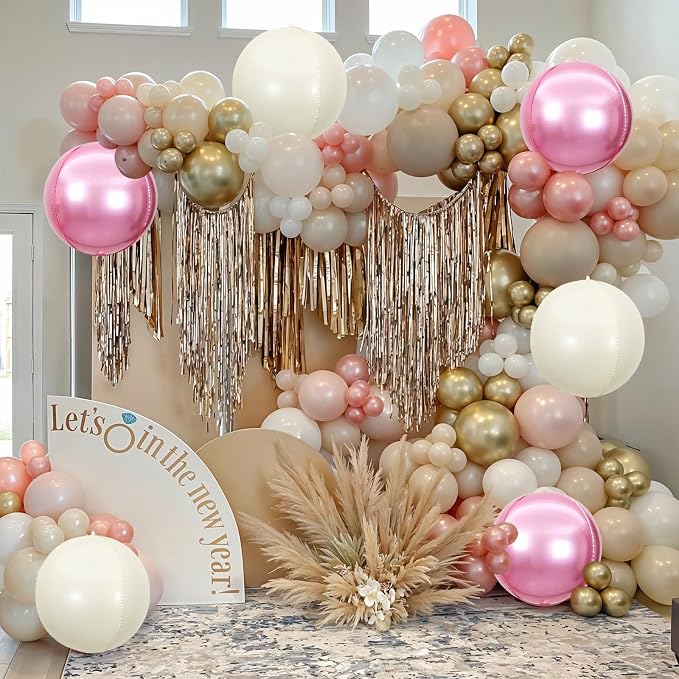 6Pcs Pink Cream White Round Foil Balloons, Giant 4D Round Ball Balloon - Image 6
