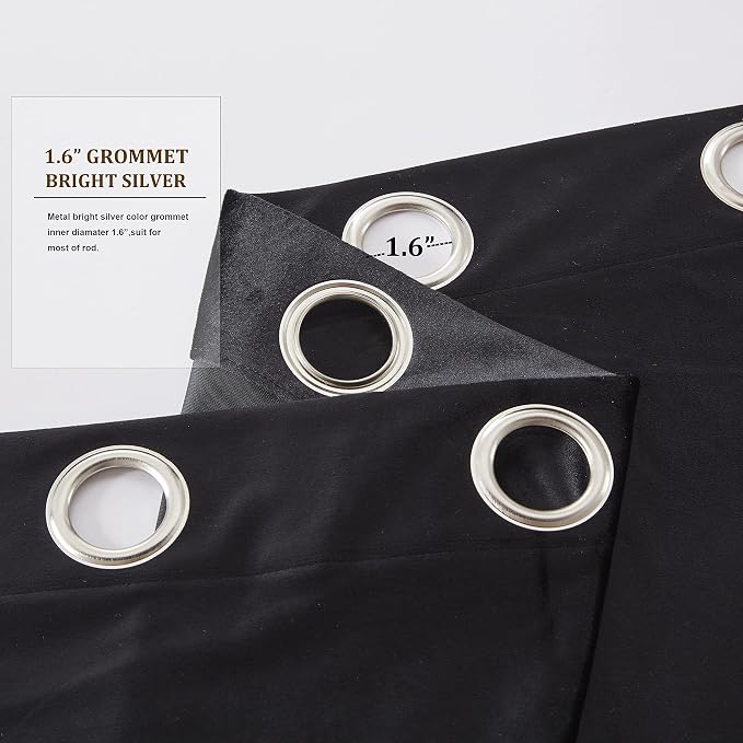 Velvet Black Grommet Blackout Curtains 84 inch Length - Image 3
