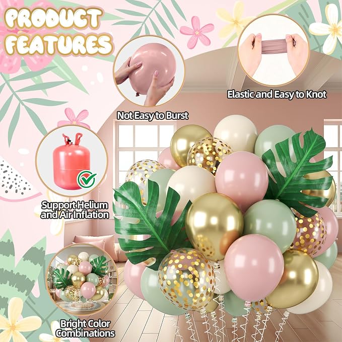 Biapian Sage Green Pink Balloons, 12 Inch Pink and Green Balloons - Image 3