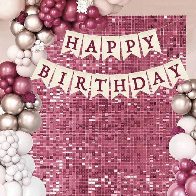 Burgundy Happy Birthday Banner Pre-strung Burlap Bunting Party Backdrop Sign - Image 5