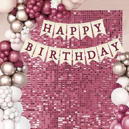 Burgundy Happy Birthday Banner Pre-strung Burlap Bunting Party Backdrop Sign - Image 5