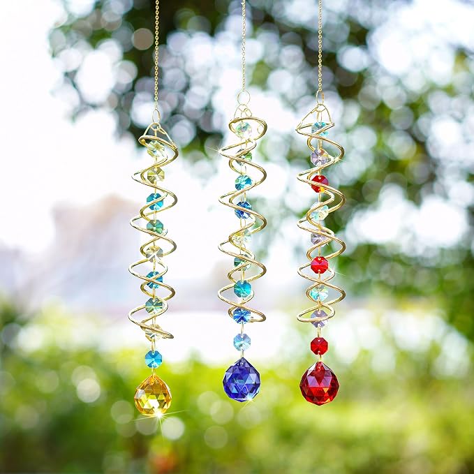 20.5in Crystal Gazing Ball Wind Spinner Suncatcher Garden Decor | Crystal - Image 9