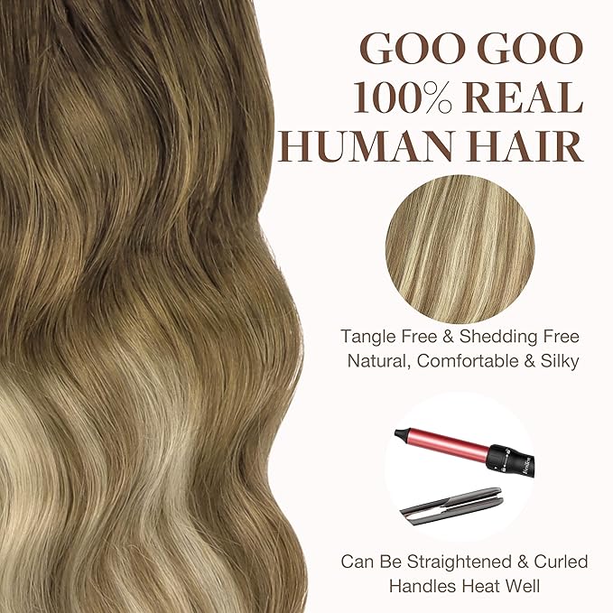GOO GOO Tape in Hair Extensions Human Hair, 3/8/613 Walnut Brown to Ash Brown and Bleach Blonde, 12inch 80g 40pcs, Skin Weft Seamless Invisible, Silky Straight with Thick Ends, Remy Human Hair