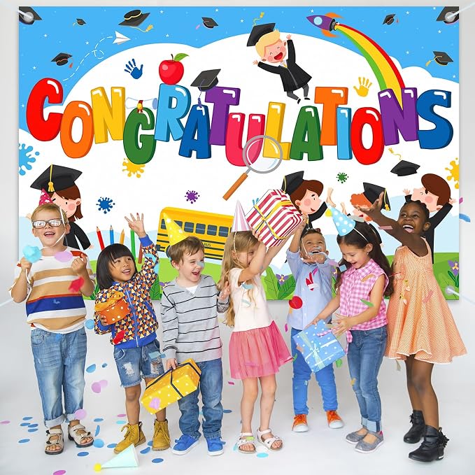 Congratulations Backdrop Banner, 6x4ft Class of 2026 Kindergarten | Grade Theme - Image 7
