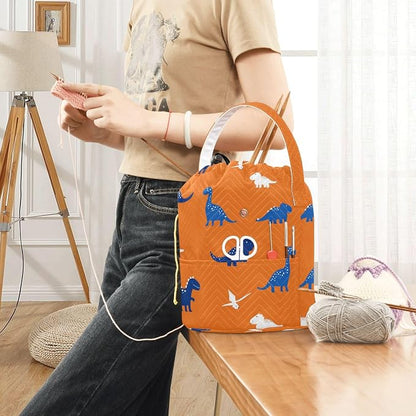 Orange Cartoon Dinosaurs Yarn Bag Small Crochet Bag Drawstring Yarn Storage - Image 6