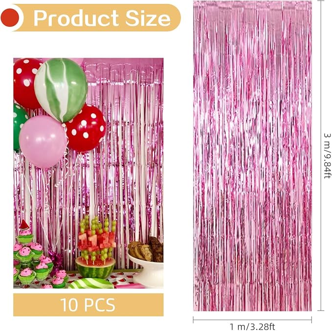 10 Pack Pink Foil Curtain Backdrop 3.2ft x 9.8ft Metallic Tinsel Foil Fringe - Image 3