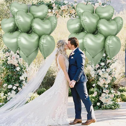 Sage Green Heart Foil Balloon, Light Green Heart Shaped Foil Balloons - Image 6
