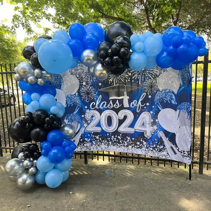 Blue Black Balloons 60 Pcs Royal Blue Black and Metallic Silver Confetti - Image 4