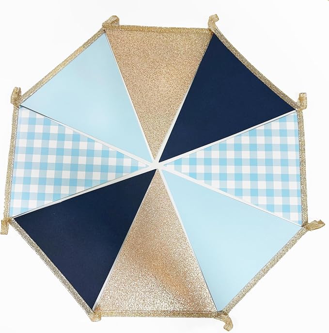Navy Blue Champagne Gold Dusty Blue Buffalo Plaid Pennant Banner Flag Hanging - Image 4