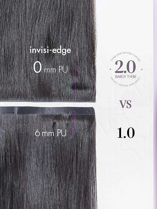 LUVME Invisible Clip in Hair Extensions Body Wave Real Human Hair, Remy Hair Clip ins for Women, Natural Human Hair, 24 inch 110g 6Pcs, Natural Black