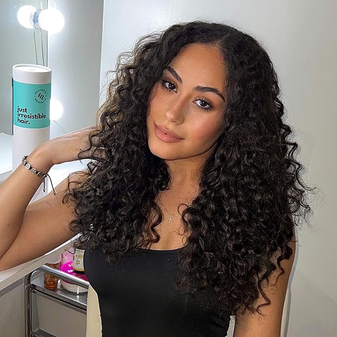 Irresistible Me 3A Curls Real Human Hair Extensions Clip Ins – 100% Human Hair Clip In Extensions for Length & Volume – Invisible Extension – Heat Resistant & Dyeable –Natural Black, 14 Inches
