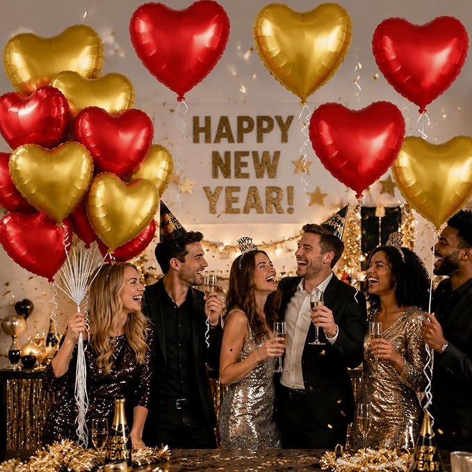TONIFUL 15 Pack 18 Inch Matte Red and Gold Heart Foil Balloons – Mylar Heart - Image 3
