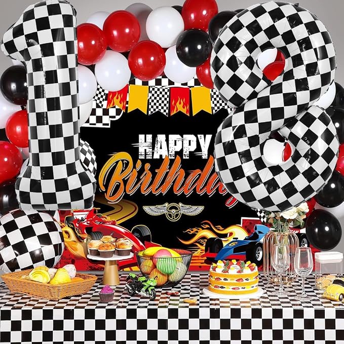 TONIFUL 40 Inch Large Checkered Number 8 Balloon 8th Birthday Decorations | 8th - Image 5