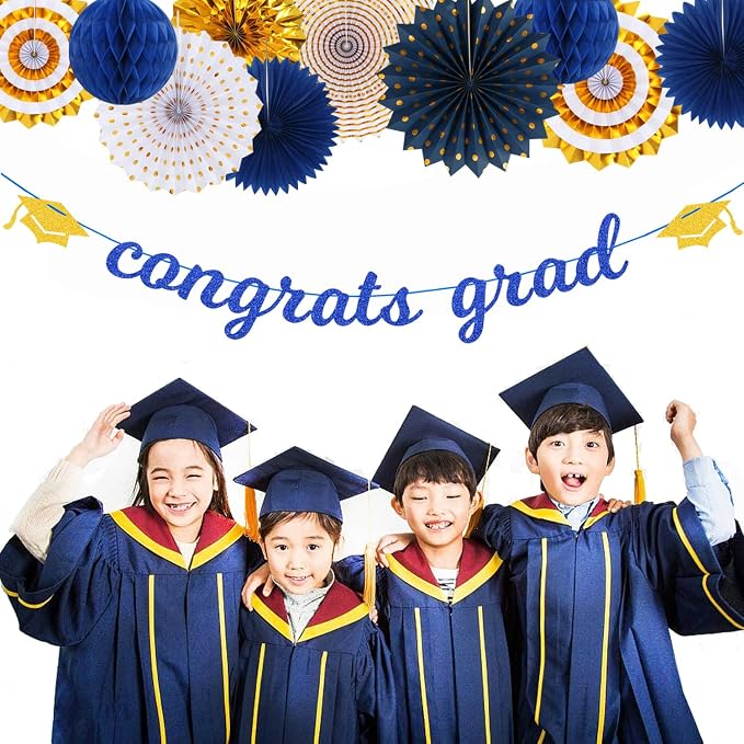 Navy-blue Gold Party-Decorations Graduation Banner-Streamers - Image 5