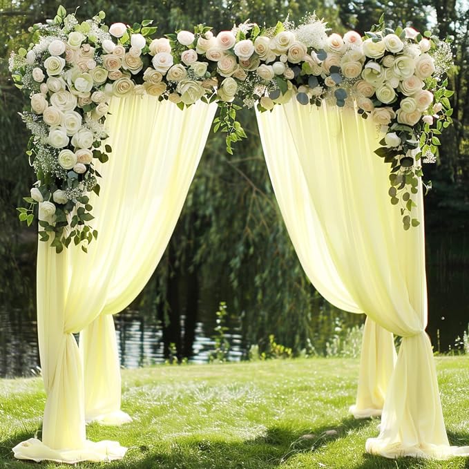 Beige Wedding Arch Draping Fabric Backdrop Drapes Sheer 3 Panels | 28.7"x20FT - Image 5