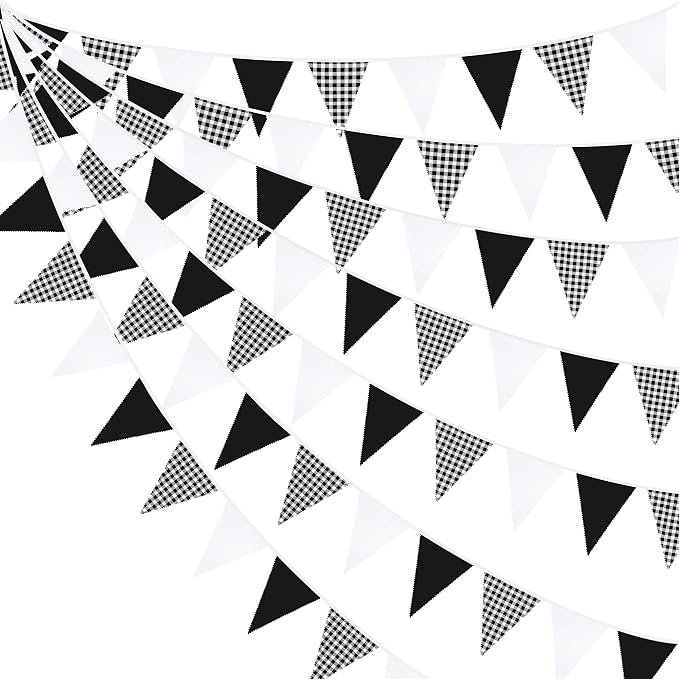 32Ft Black Party Decorations Black Buffalo Plaid Checkered White Triangle Flag by pinkblume