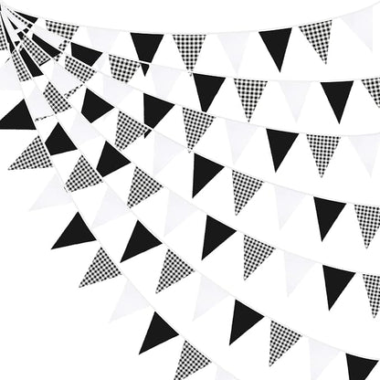 32Ft Black Party Decorations Black Buffalo Plaid Checkered White Triangle Flag by pinkblume